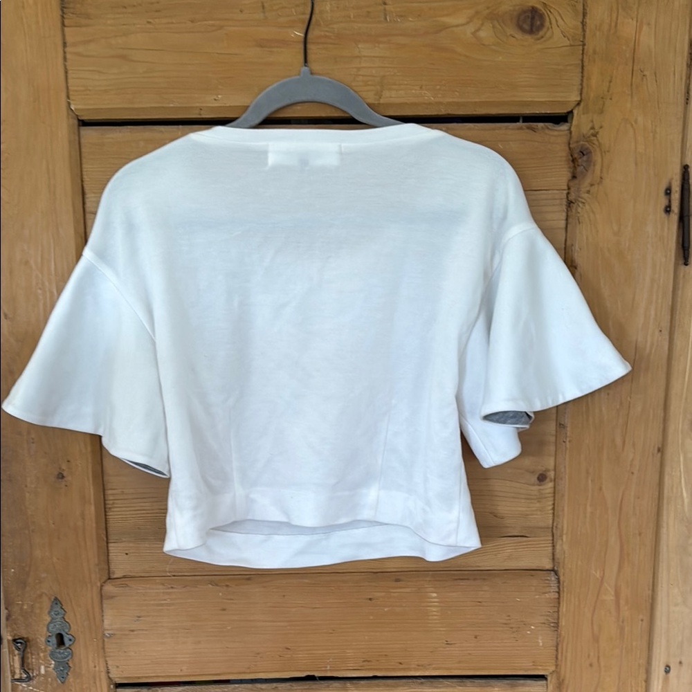 Le Ciel Bleu White Crop Top with Flared Sleeves medium (38) - Picture 3 of 4